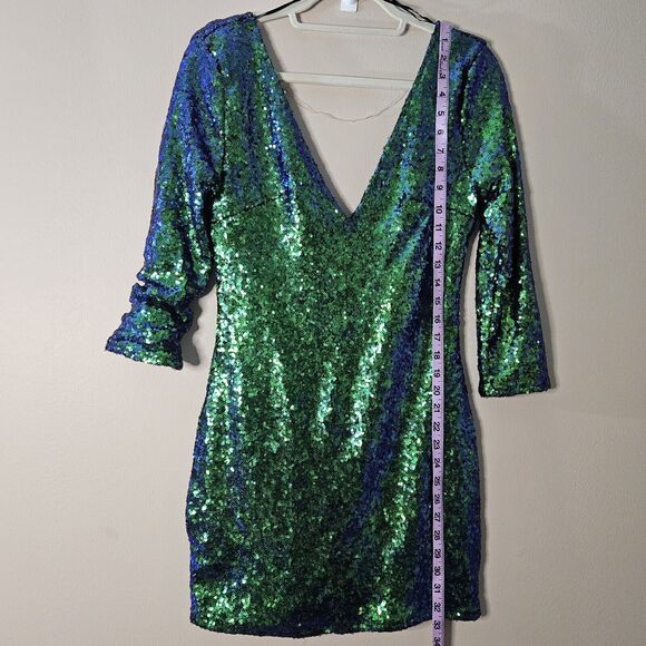 AKIRA Chicago Black Label Peacock Sequin Dress Sz Large Blue Green - Picture 5 of 6